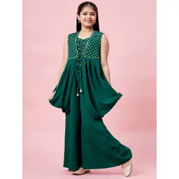 Stylo Bug Girls Green Ethnic Motifs Printed High Slit Kurta with Palazzos-picture-34