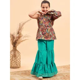 Stylo Bug Girls Paisley Printed One Shoulder A-Line Kurti With Sharara-picture-29