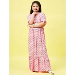 Stylo Bug Girls Pink & Purple Printed Layered Ready to Wear Pure Cotton Lehenga & Blouse-picture-27
