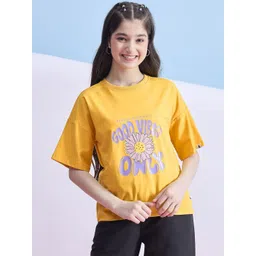 Stylo Bug Girls Printed Drop-Shoulder Sleeves Linen Blend Pockets T-shirt-picture-29