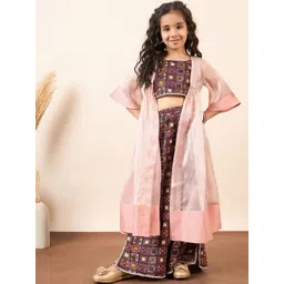 Stylo Bug Girls Printed Pure Cotton Top & Palazzos With Jacket Set-picture-27