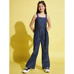 Stylo Bug Girls Square Neck Pure Cotton Sleeveless Basic Jumpsuit with Belt-picture-38