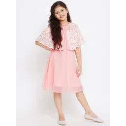 Stylo Bug Pink A-Line Midi Dress With Floral Cape Jacket-picture-20