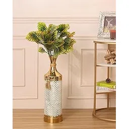 STYLO HOME Decorative Floor Vase | 50.8 cm Tall Iron Vase with Gold Enamel Finish | Diamond Pattern | Tassel Accent | Entryway, Living Room Hallway Decor | Statement Piece for Artificial Flowers-picture-18