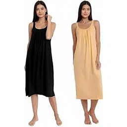 stylo jewelry Cotton Nighty Slips for Women Full Length Under Dresses Frocks Nighties Black Gold-picture-43
