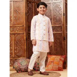 StyloBug Boys Multi Embroidery Kurta Set with Jacket image 2