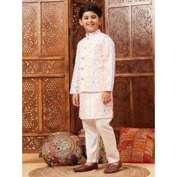 StyloBug Boys Multi Embroidery Kurta Set with Jacket image 3