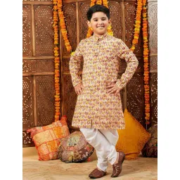 StyloBug Boys White Cotton Printed Kurta Set-picture-42