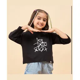 StyloBug Cotton Knit Full Sleeves Tictactoe Printed Light Winter Sweatshirt - Black-picture-26