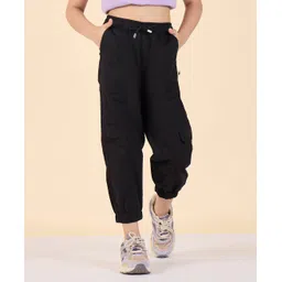 StyloBug Cotton Woven Solid Cargo Pants - Black-image-8