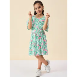 StyloBug Girl Tropical Print Flared Sleeves Cut-Outs Fit & Flare Dress-picture-56