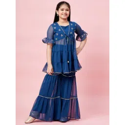 StyloBug Girls Blue Printed Kurti Set-picture-28