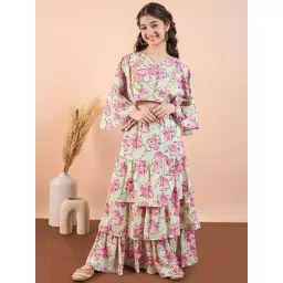 StyloBug Girls Green Printed Lahnga Choli-picture-35