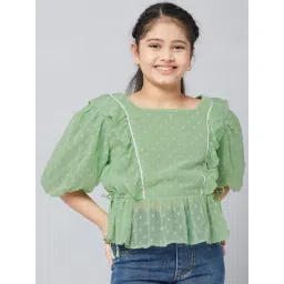 StyloBug Girls Green Self Pattern Top-picture-32