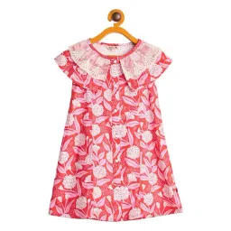 StyloBug Girls Red Cotton Floral Print Regular Fit Dress-picture-11