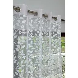 STYLOCASA Polyester Leaf Print Light Weight Sheer Net Curtain for Door Balcony Living Room, 8 feet Long, White, Set of 1-picture-11
