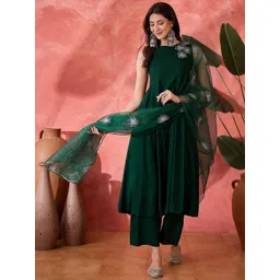 Stylum Floral Embroidered Round Neck Aari Work Kurta With Palazzos & Dupatta-picture-38