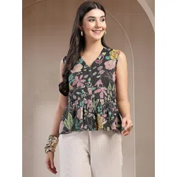 Stylum Floral Print Cotton Peplum Top-image-11