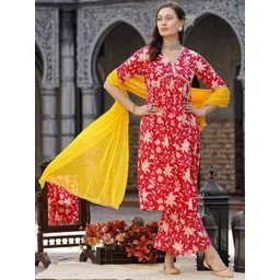 Stylum Floral Printed Empire Pure Cotton Kurta with Palazzo & Dupatta-image-12