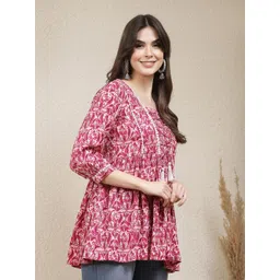 Stylum Floral Printed Puff Sleeve Rayon Peplum Empire Top image 3