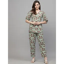 Stylum Floral Printed Pure Cotton V-Neck Top With Trousers-picture-12