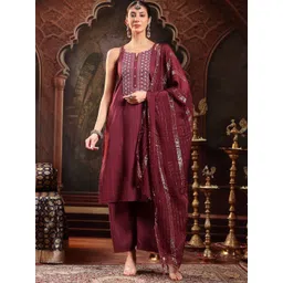 Stylum Floral Woven Design Notch Neck Shoulder Straps Kurta With Palazzos & Dupatta-picture-23