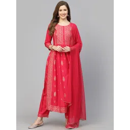 Stylum Fuchsia Ethnic Motifs Printed Kurta with Trousers & Dupatta-picture-23