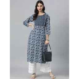 Stylum Geometric Printed Round Neck Pure Cotton Straight Kurta-picture-10