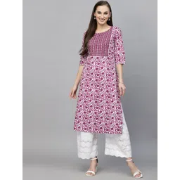 Stylum Geometric Printed Round Neck Pure Cotton Straight Kurta image 1