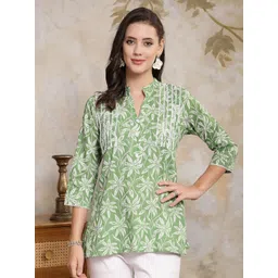 Stylum Tropical Print Mandarin Collar Cotton Top image 1