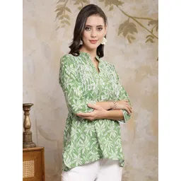 Stylum Tropical Print Mandarin Collar Cotton Top image 5