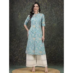 Stylum Women Blue Floral Printed Pastels Kurta-image-26