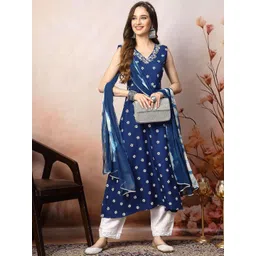 Stylum Women Floral Printed Mirror Work Lace Frills Bows and Ruffles Kurta-image-4