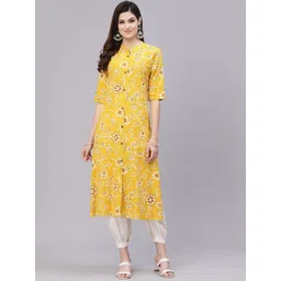 Stylum Women Mustard Yellow Floral Printed Floral Kurta image 1