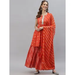 Stylum Women Orange Ethnic Motifs Printed Pure Cotton Kurta with Churidar & With Dupatta-picture-16