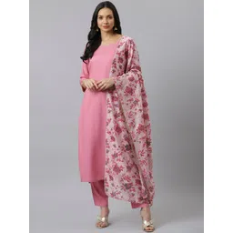 Stylum Women Pink Floral Regular Kurta with Trousers & Dupatta-picture-21