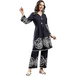stylum Women's Floral & Embroidered Cotton Short Kurti Palazzo Set-picture-28