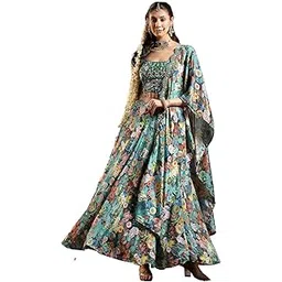 stylum Women's Green Floral Printed & Embroidered Silk Blend Lehenga Choli With Dupatta-picture-38