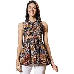 stylum Women's Multicolor Ethnic Printed Cotton Shirt Collar Top-picture-46