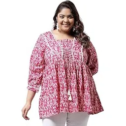 stylum Women's Plus Size Floral Printed Rayon Peplum Top-picture-19
