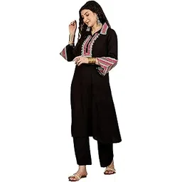 stylum Women's Solid & Embroidered Rayon A-Line Kurta Pant Set-picture-21