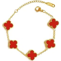 styollo Four-Leaf Clover Anti Tarnish Bracelet for Women & Girls Stylish | Elegant Gold-Plated Lucky Charm Jewelry | Aesthetic Enamel Design Adjustable Chain Bracelet for Daily, Gifting & Festive-picture-36