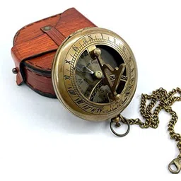 sua Brass Sundial Compass with Leather Case and Chain - Push Open Compass Compass-picture-23