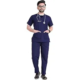 suba V Neck 2 Pockets Unisex Scrub Suit (XXL, Navy Blue) | Set Of Top & Bottom | Half Sleeves | Breathable Fabric | For Doctors/Nurse/Medical Students - 38 Size-picture-46