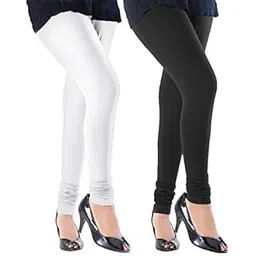 subh world Women's Cotton Lycra Churidar Leggings Combo (Pack of 2 Black, White) - Free Size-picture-42