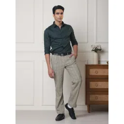 Subtract Beige Polyester Regular fit Checks Formal Trousers-picture-20