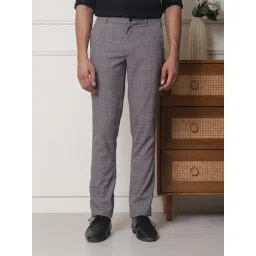 Subtract Grey Polyester Slim fit Checks Formal Trousers-picture-48