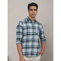 SUBTRACT Men Spread Collar Tartan Checked Cotton Casual Shirt-picture-12