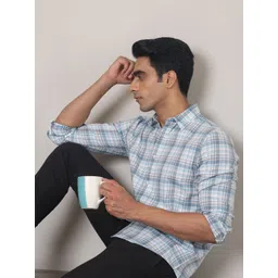 SUBTRACT Men Spread Collar Tartan Checked Cotton Casual Shirt-picture-29