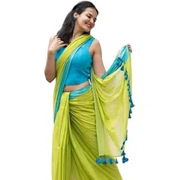 Sudip callection Handloom Mul Cotton Saree for Women – Bottle Green with Pink Border Golden Zari Line & Tassel Pallu-picture-50